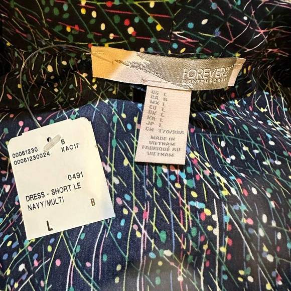 FOREVER 21 Sz L Black Pink Green Dress Multicolor Abstract Print Bow Belt R $38 - Picture 3 of 11